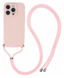 Apple iPhone 16 Pro Hoesje met Koord en Camera Bescherming Back Cover Roze