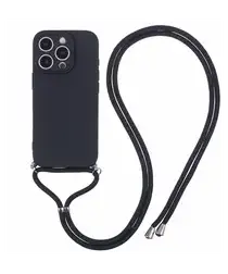 Apple iPhone 16 Pro Hoesje met Koord en Camera Bescherming Back Cover Zwart afbeelding