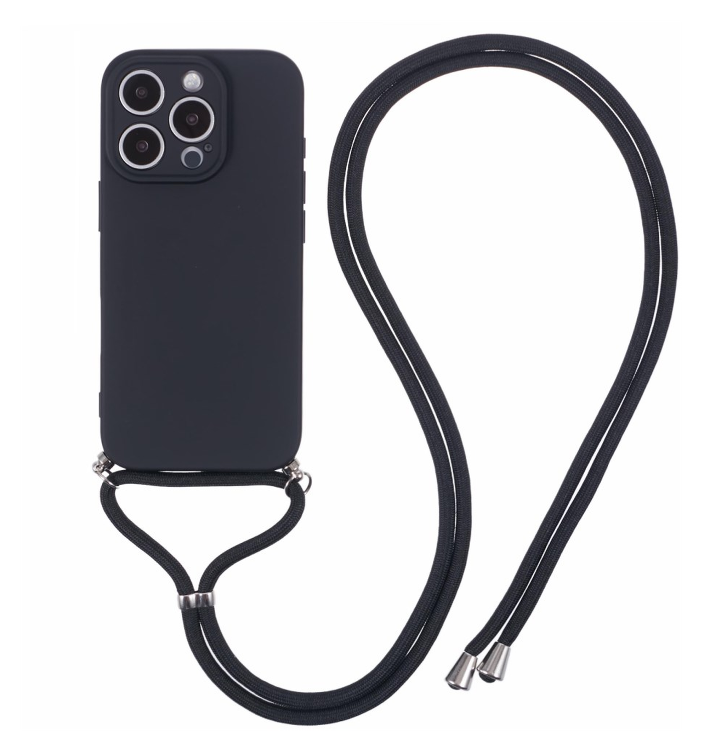 Apple iPhone 16 Pro Hoesje met Koord en Camera Bescherming Back Cover Zwart afbeelding 1