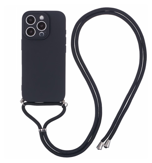 Apple iPhone 16 Pro Hoesje met Koord en Camera Bescherming Back Cover Zwart afbeelding 1