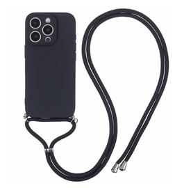 Apple iPhone 16 Pro Hoesje met Koord en Camera Bescherming Back Cover Zwart