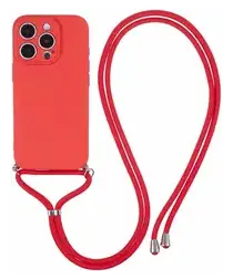 Apple iPhone 16 Pro Hoesje met Koord en Camera Bescherming Back Cover Rood afbeelding