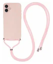 Apple iPhone 16 Hoesje met Koord en Camera Bescherming Back Cover Roze afbeelding