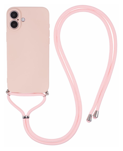 Apple iPhone 16 Hoesje met Koord en Camera Bescherming Back Cover Roze afbeelding 1