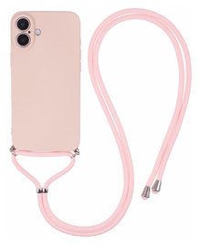 Apple iPhone 16 Hoesje met Koord en Camera Bescherming Back Cover Roze