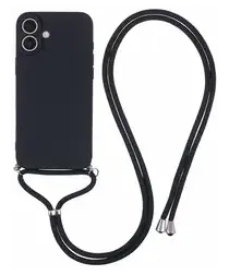 Apple iPhone 16 Hoesje met Koord en Camera Bescherming Back Cover Zwart afbeelding