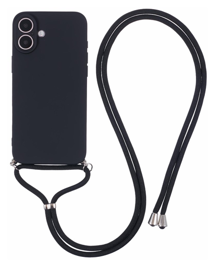 Apple iPhone 16 Hoesje met Koord en Camera Bescherming Back Cover Zwart afbeelding 1