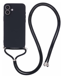 Apple iPhone 16 Hoesje met Koord en Camera Bescherming Back Cover Zwart