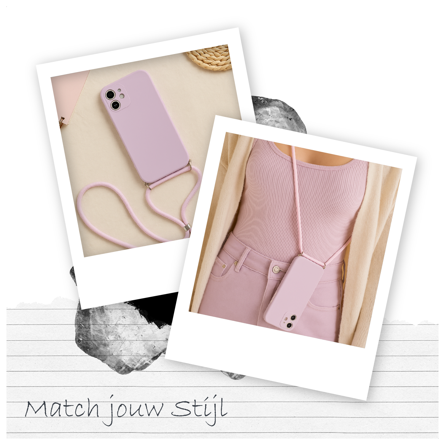 Apple iPhone 16 Hoesje met Koord en Camera Bescherming Back Cover Paars afbeelding 4