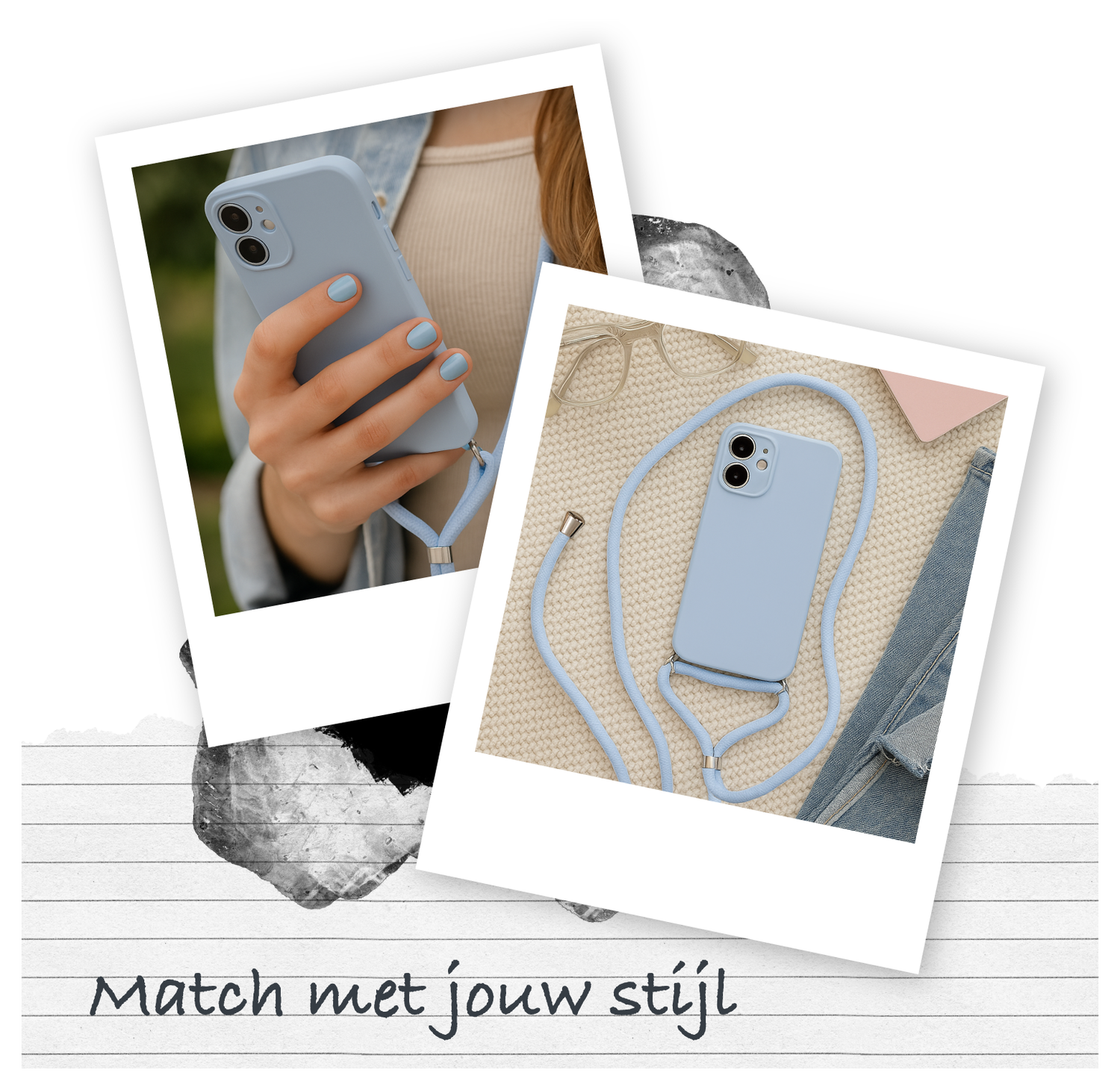 Apple iPhone 16 Hoesje met Koord en Camera Bescherming Back Cover Lichtpaars afbeelding 3