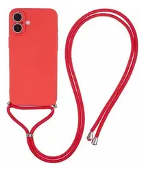 Apple iPhone 16 Hoesje met Koord en Camera Bescherming Back Cover Rood afbeelding