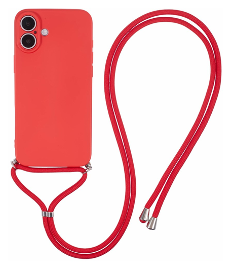 Apple iPhone 16 Hoesje met Koord en Camera Bescherming Back Cover Rood afbeelding 1