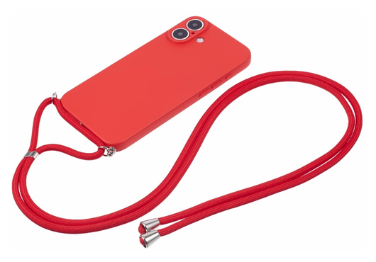 Apple iPhone 16 Hoesje met Koord en Camera Bescherming Back Cover Rood afbeelding 6