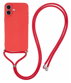 Apple iPhone 16 Hoesje met Koord en Camera Bescherming Back Cover Rood