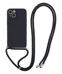 Apple iPhone 15 Hoesje met Koord en Camera Bescherming Back Cover Zwart afbeelding