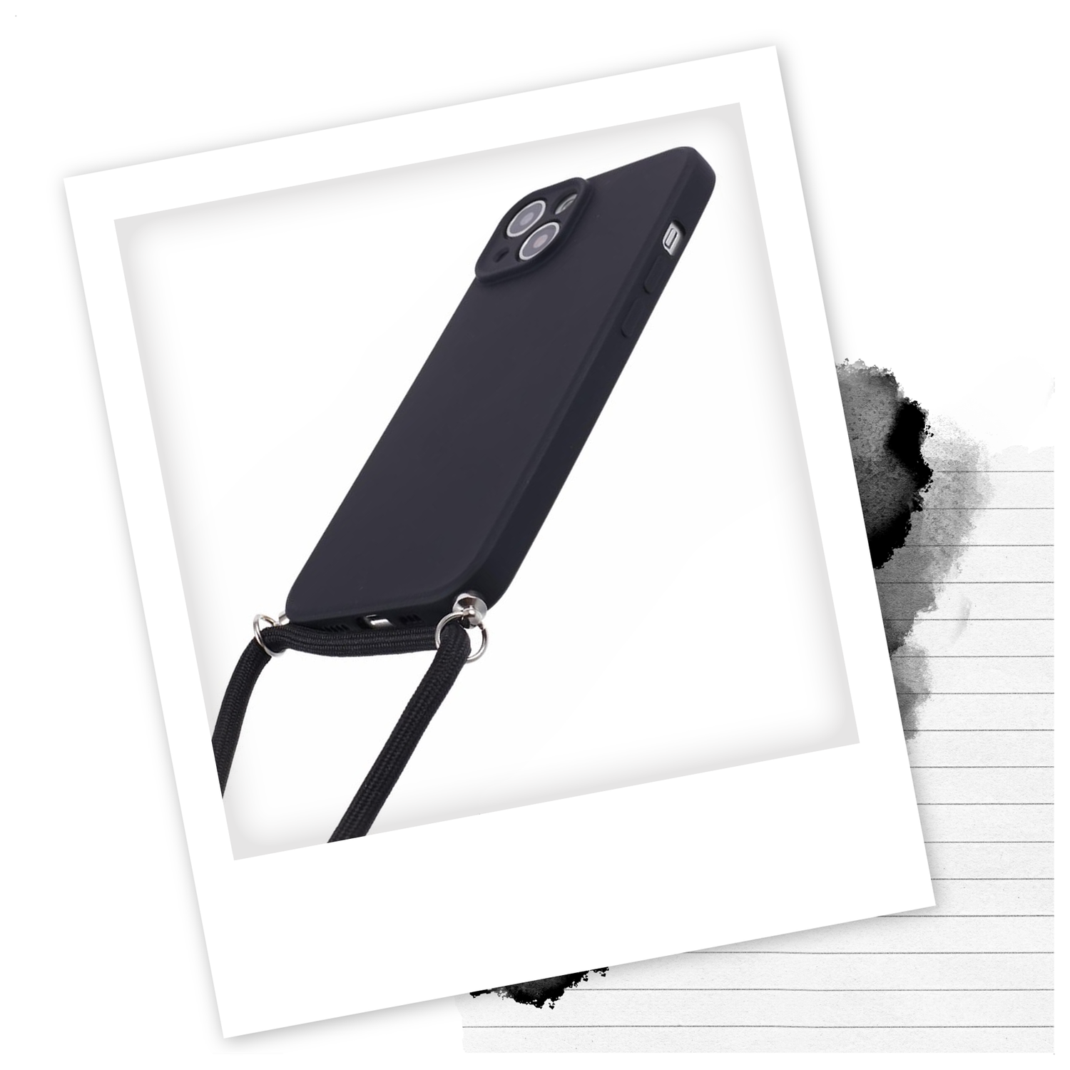 Apple iPhone 15 Hoesje met Koord en Camera Bescherming Back Cover Zwart afbeelding 2