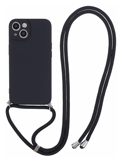 Apple iPhone 15 Hoesje met Koord en Camera Bescherming Back Cover Zwart afbeelding 1