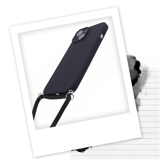 Apple iPhone 15 Hoesje met Koord en Camera Bescherming Back Cover Zwart afbeelding 2