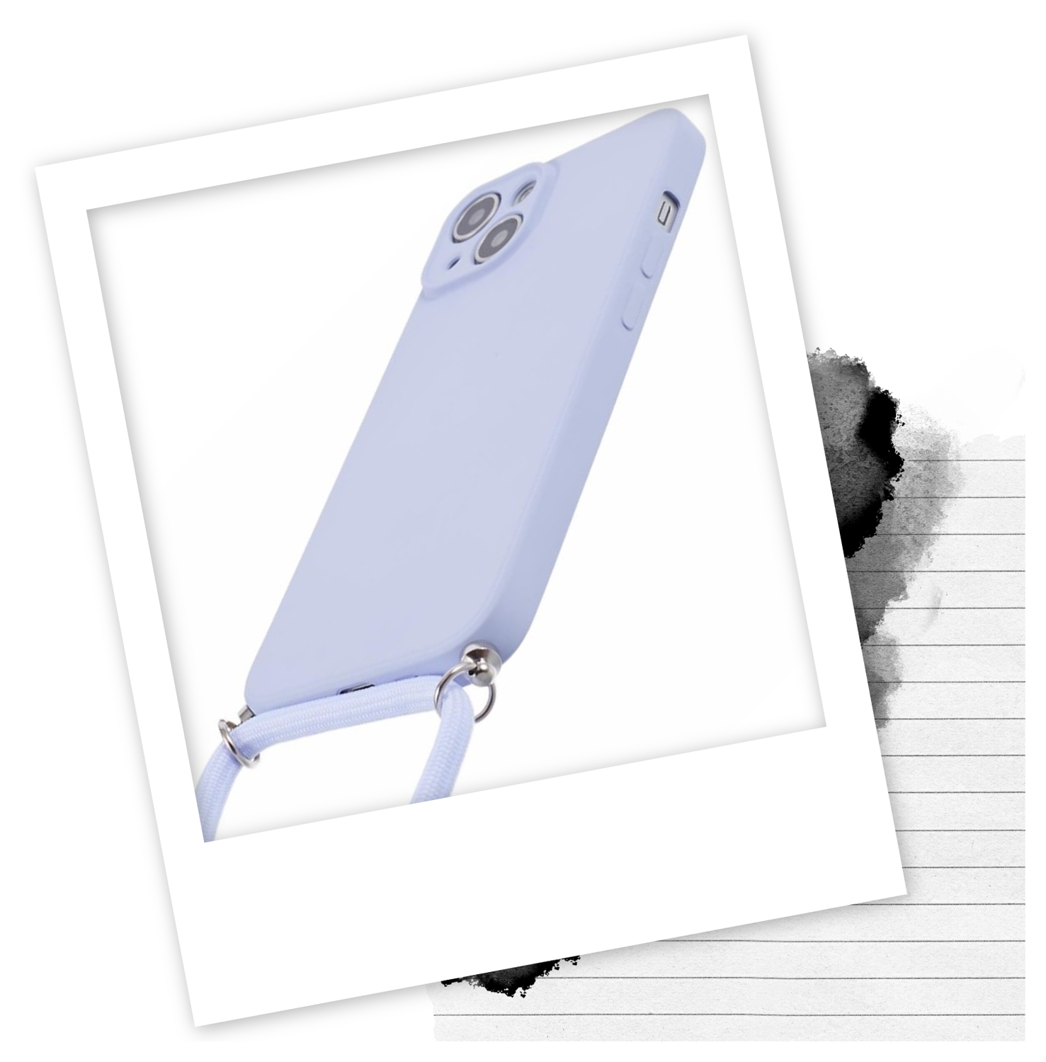 Apple iPhone 15 Hoesje met Koord en Camera Bescherming Back Cover Lichtpaars afbeelding 2
