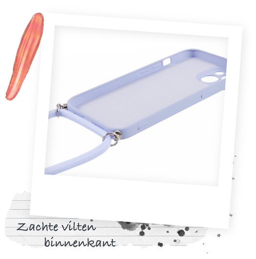 Apple iPhone 15 Hoesje met Koord en Camera Bescherming Back Cover Lichtpaars afbeelding 5