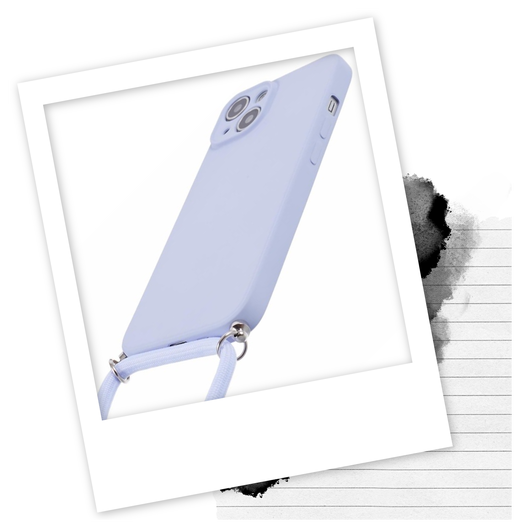Apple iPhone 15 Hoesje met Koord en Camera Bescherming Back Cover Lichtpaars afbeelding 2