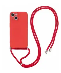 Apple iPhone 15 Hoesje met Koord en Camera Bescherming Back Cover Rood afbeelding