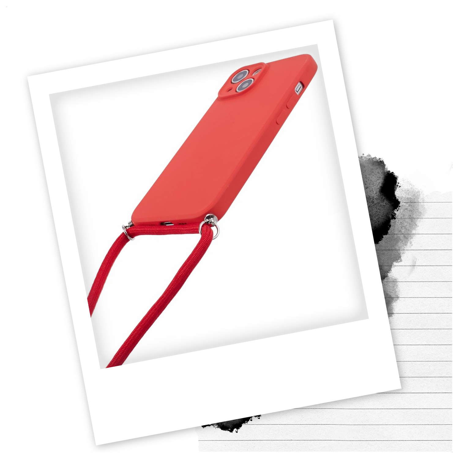 Apple iPhone 15 Hoesje met Koord en Camera Bescherming Back Cover Rood afbeelding 2