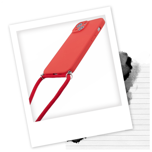 Apple iPhone 15 Hoesje met Koord en Camera Bescherming Back Cover Rood afbeelding 2
