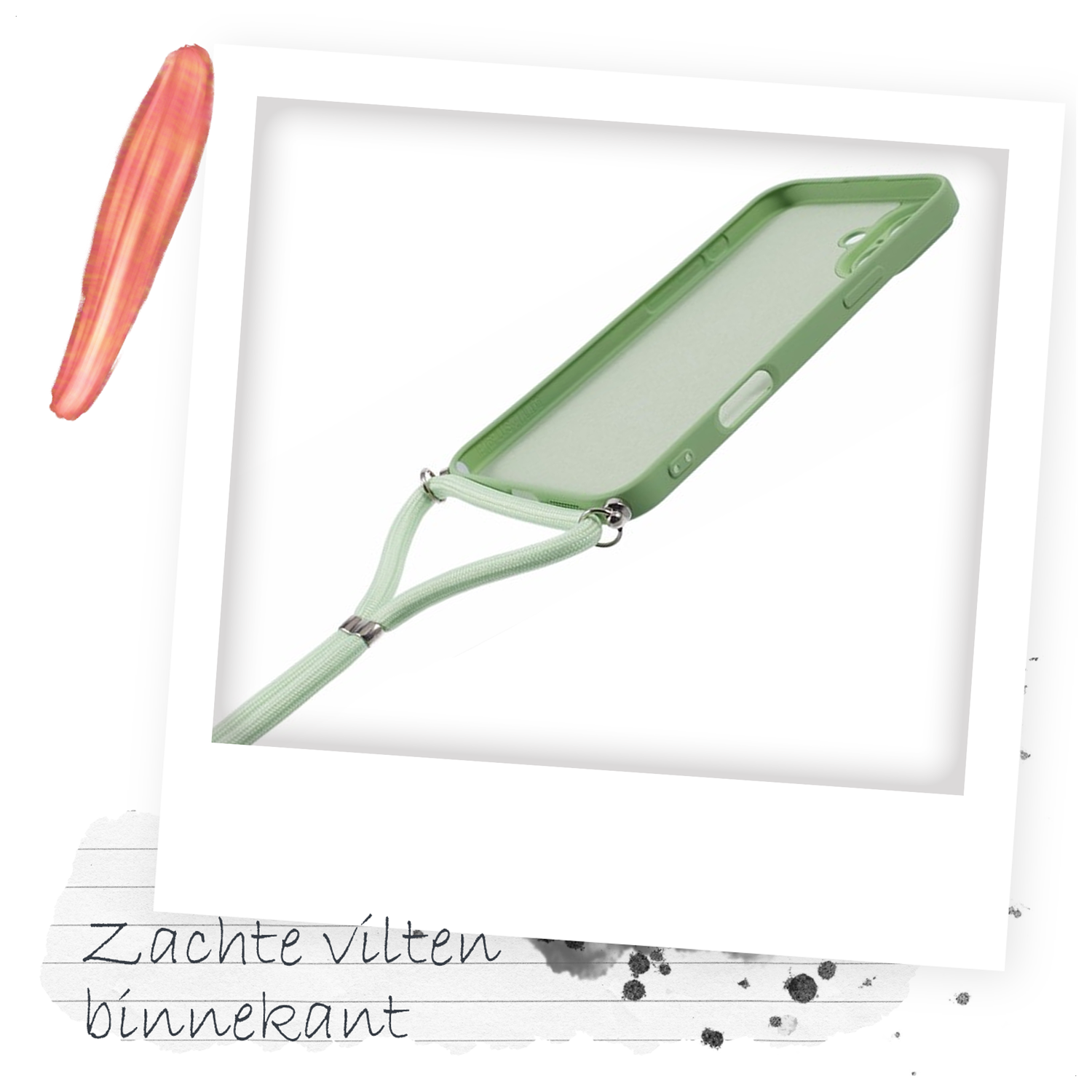 Apple iPhone 15 Hoesje met Koord en Camera Bescherming Back Cover Matcha Groen afbeelding 5
