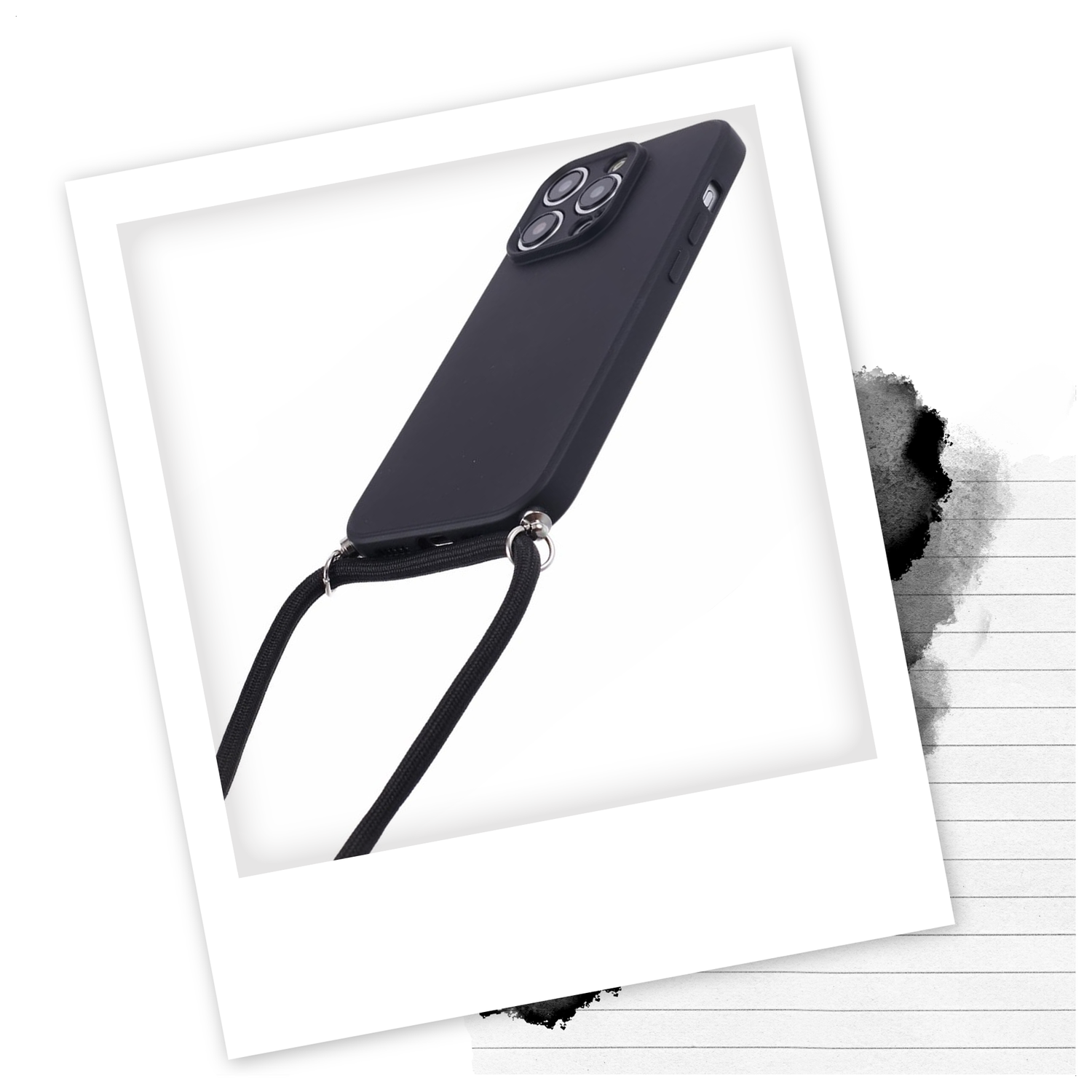 Apple iPhone 15 Pro Hoesje met Koord en Camera Bescherming Back Cover Zwart afbeelding 2
