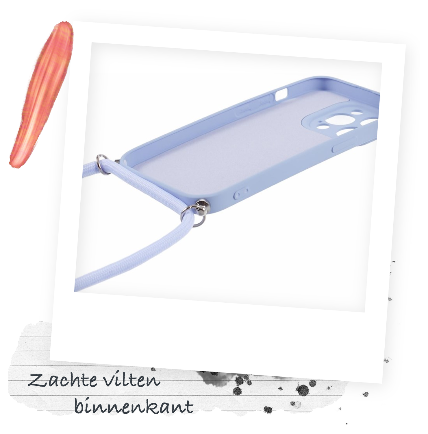 Apple iPhone 15 Pro Hoesje met Koord en Camera Bescherming Back Cover Lichtpaars afbeelding 5