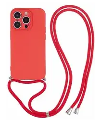 Apple iPhone 15 Pro Hoesje met Koord en Camera Bescherming Back Cover Rood afbeelding