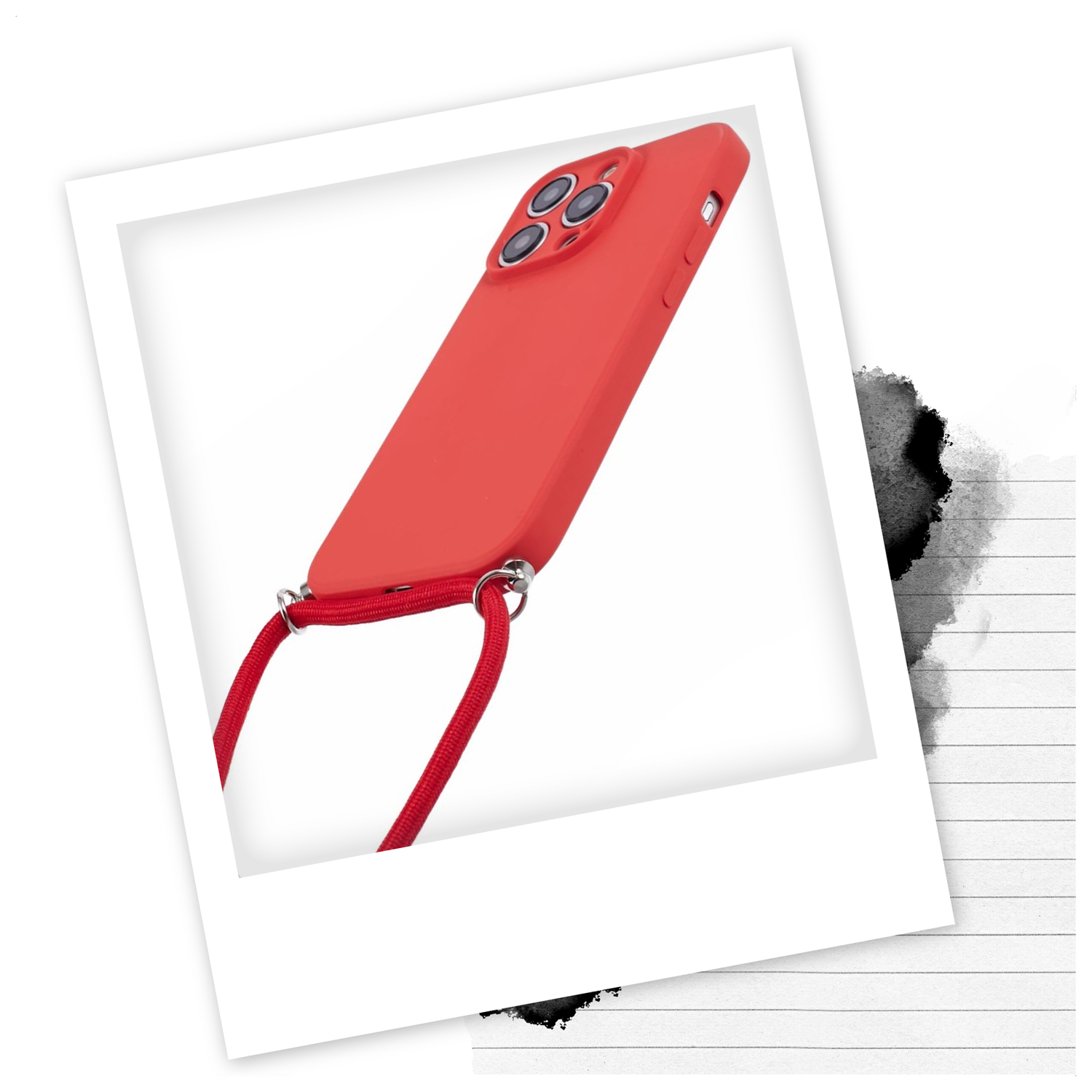 Apple iPhone 15 Pro Hoesje met Koord en Camera Bescherming Back Cover Rood afbeelding 2