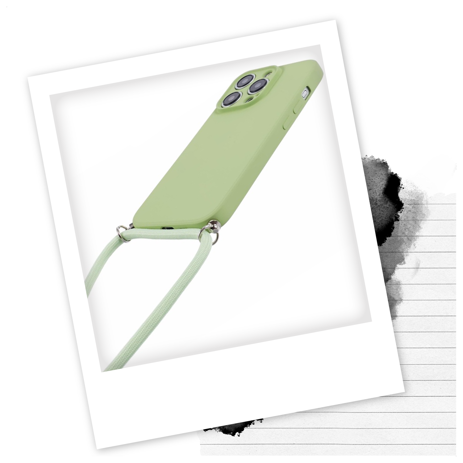 Apple iPhone 15 Pro Hoesje met Koord en Camera Bescherming Back Cover Matcha afbeelding 2