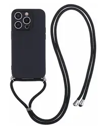 iPhone 15 Pro Max Hoesje met Koord en Camera Bescherming Back Cover Zwart afbeelding