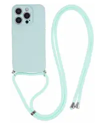 Apple iPhone 15 Pro Max Hoesje met Koord en Camera Bescherming Back Cover Mint afbeelding