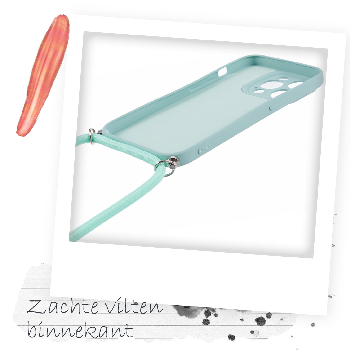 Apple iPhone 15 Pro Max Hoesje met Koord en Camera Bescherming Back Cover Mint afbeelding 5