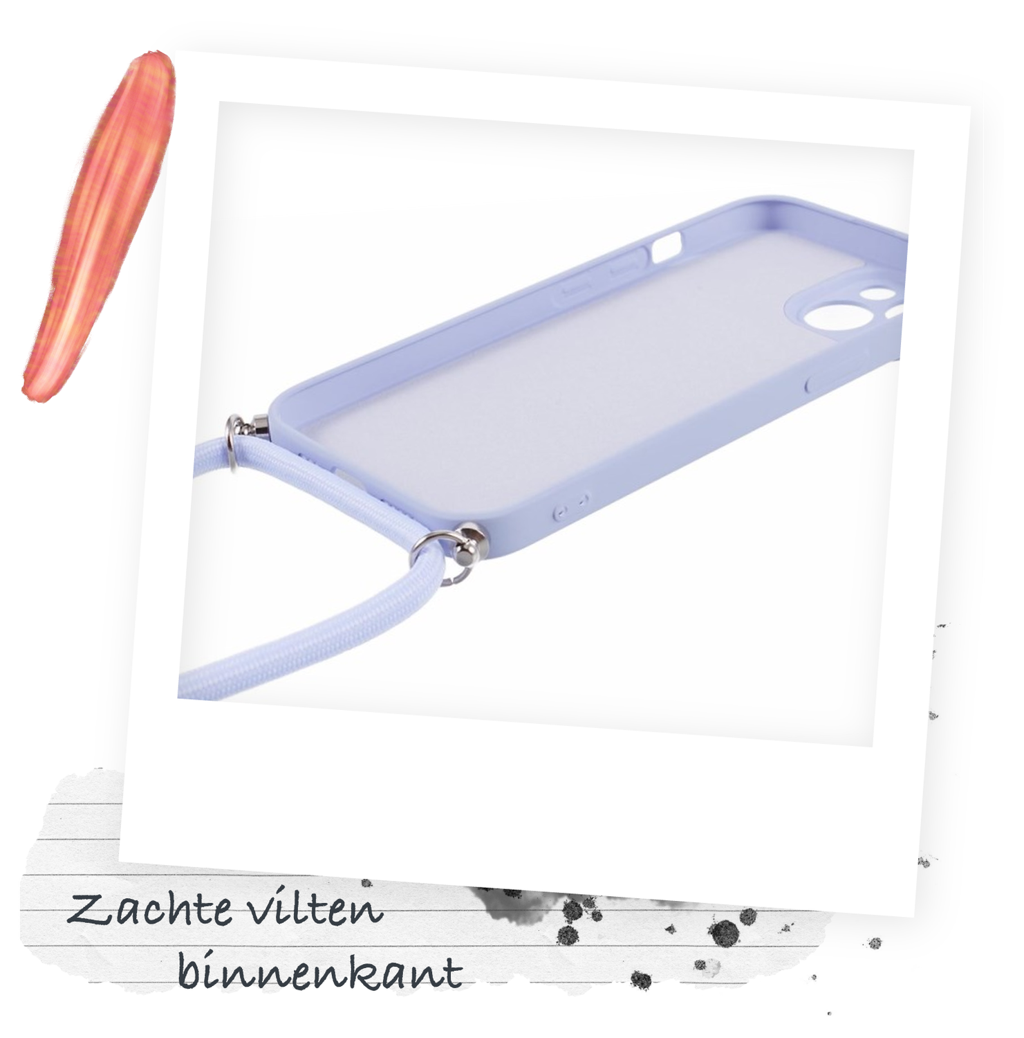 Apple iPhone 13 Hoesje met Koord en Camera Bescherming Back Cover Lichtpaars afbeelding 5