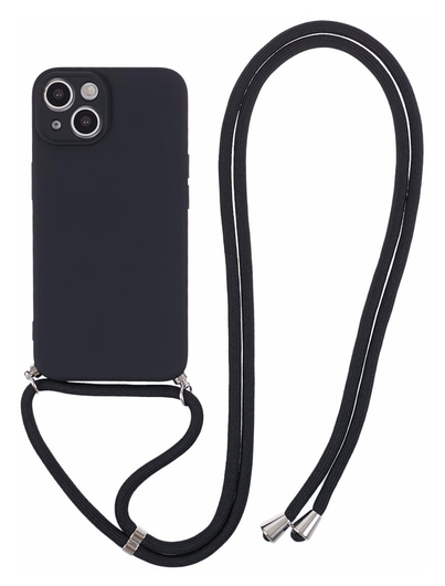Apple iPhone 14 Hoesje met Koord en Camera Bescherming Back Cover Zwart afbeelding 1