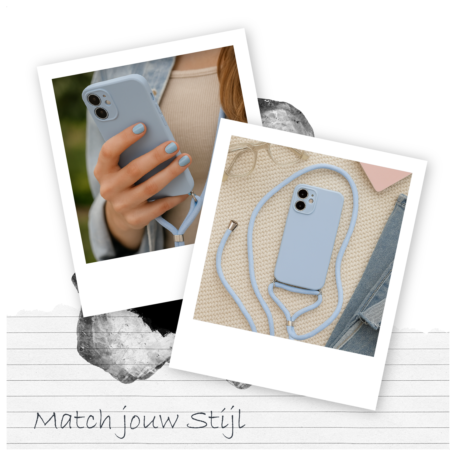 Apple iPhone 14 Hoesje met Koord en Camera Bescherming Back Cover Paars afbeelding 4