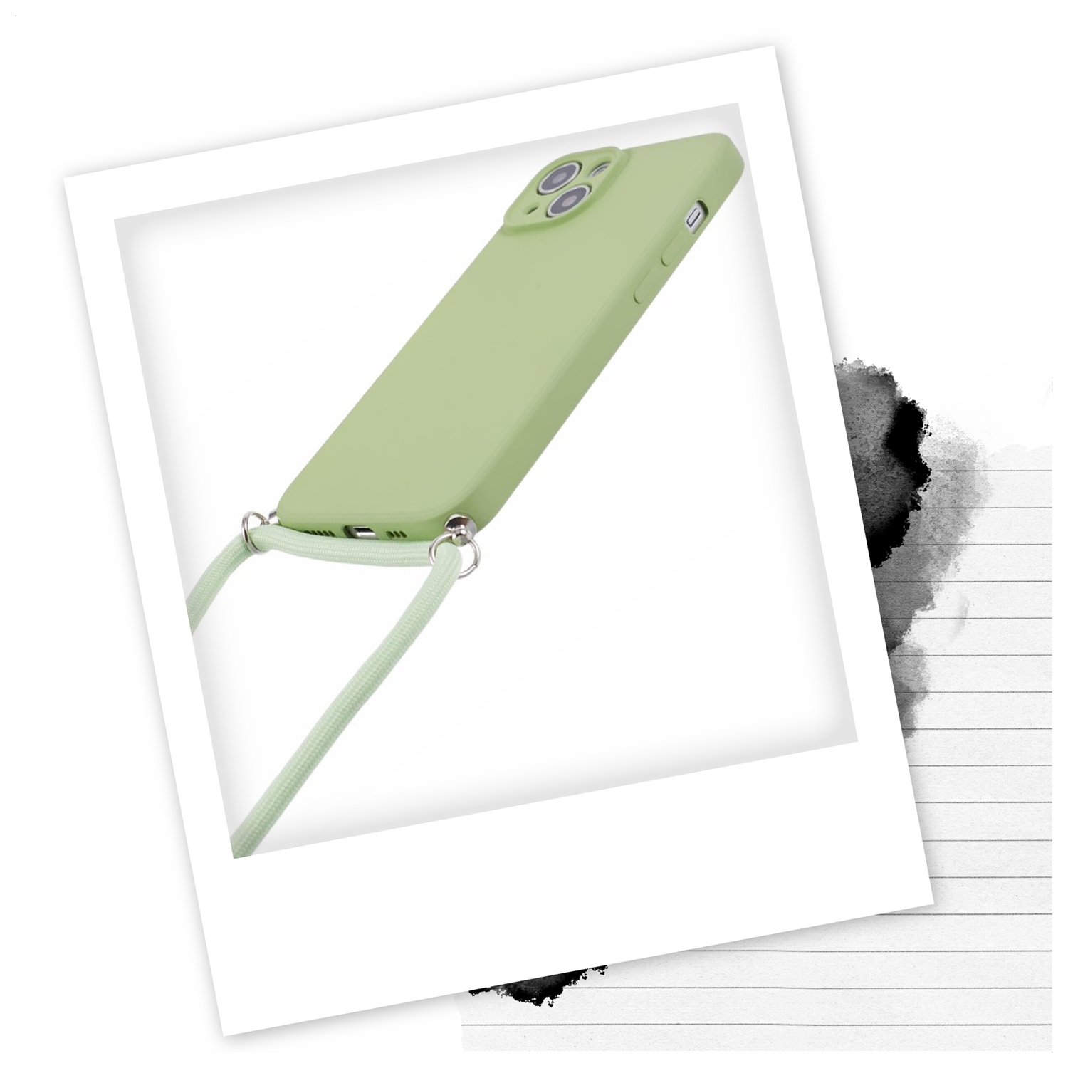 Apple iPhone 14 Hoesje met Koord en Camera Bescherming Back Cover Matcha Groen afbeelding 2