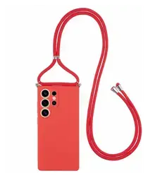 Samsung S25 Ultra Hoesje met Koord en Camera Bescherming Back Cover Rood afbeelding