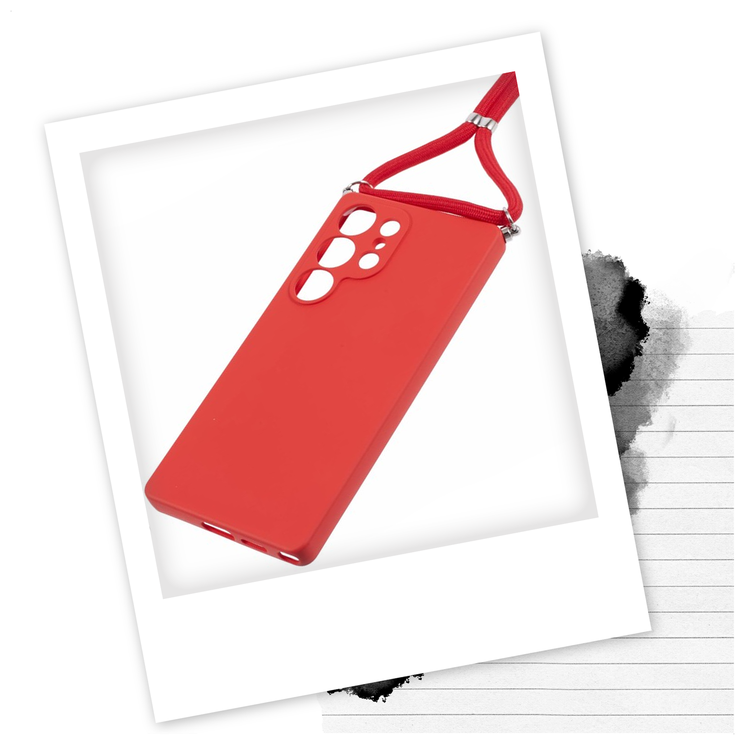 Samsung S25 Ultra Hoesje met Koord en Camera Bescherming Back Cover Rood afbeelding 2