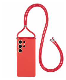 Samsung S25 Ultra Hoesje met Koord en Camera Bescherming Back Cover Rood afbeelding