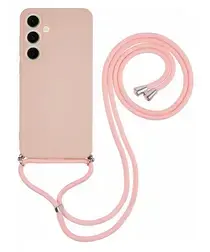 Samsung Galaxy S25 Hoesje met Koord en Camera Bescherming Back Cover Roze afbeelding