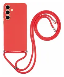 Samsung Galaxy S25 Hoesje met Koord en Camera Bescherming Back Cover Rood afbeelding