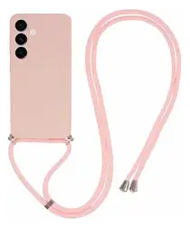Samsung S24 Hoesje met Koord en Camera Bescherming Back Cover Roze afbeelding