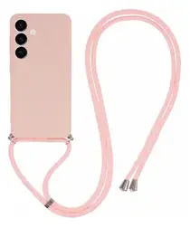 Samsung S24 Hoesje met Koord en Camera Bescherming Back Cover Roze afbeelding