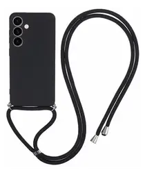 Samsung S24 Hoesje met Koord en Camera Bescherming Back Cover Zwart afbeelding