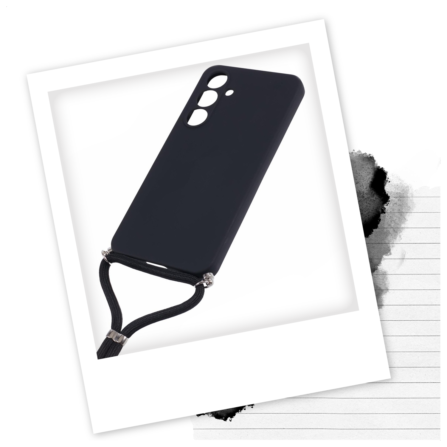 Samsung S24 Hoesje met Koord en Camera Bescherming Back Cover Zwart afbeelding 2